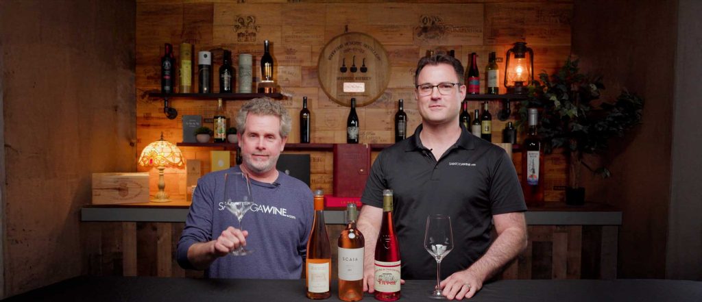 Chris and Nick with 3 bottles of great rosé